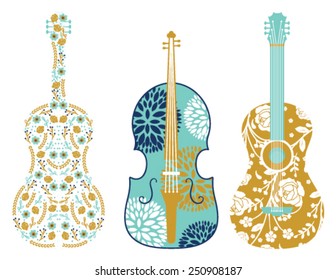 Guitar and Violin Illustration on White background