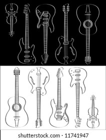 Guitar and violin set isolated on white or black