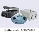 Guitar wah, fuzz, ocfuzz pedals on white background. Vector illustration