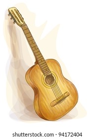 Guitar. Watercolor style. Vector illustration.