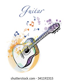 Guitar. watercolor vector musical instruments