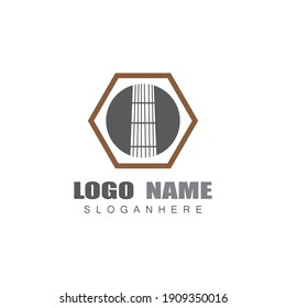 Naturaleza del símbolo del vector de la plantilla de logotipo de onda de guitarra