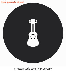 Guitar web icon. Gray circle button with white illustration.