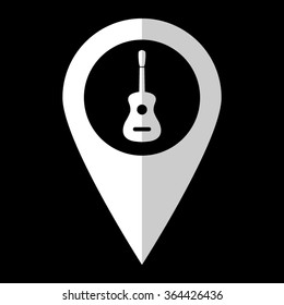 Guitar - white vector icon;  map pointer