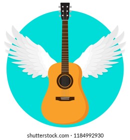 guitar with white wings flat design icon