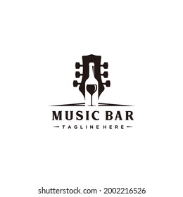 Guitar wine glass music bar logo design inspiration