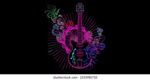 Guitar wing rock vector colorful