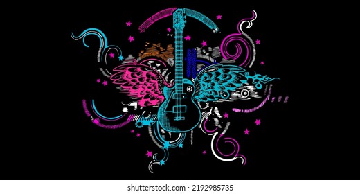 Guitar wing rock vector colorful