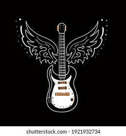 Guitar with wings cartoon. Vintage