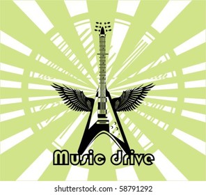 guitar with wings. grunge background
