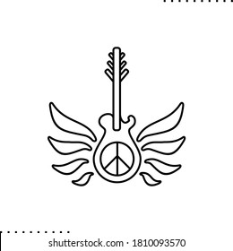guitar and  wings, hippie vector icon in outline