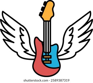 A guitar with wings is shown in a background
