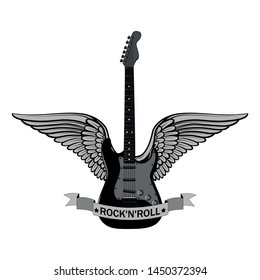 Guitar with wings and tape. Vector image on white background.