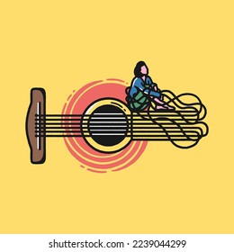 Guitar and woman vector illustration design