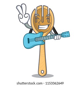 With guitar wooden fork mascot cartoon