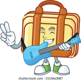 With guitar work suitcase cartoon character with mascot