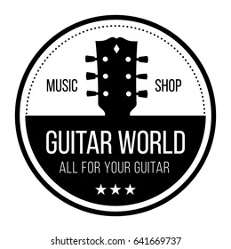 Guitar world logo with guitars neck head 