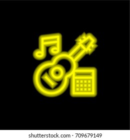 Guitar yellow glowing neon ui ux icon. Glowing sign logo vector