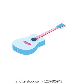Guitar3d vector icon isometric pink and blue color minimalism illustrate
