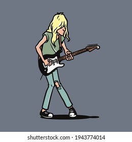 Guitaris With Long Blonde Hair Vector Cartoon