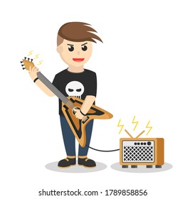 Guitarist With Amplifier design character on white background