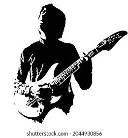 guitarist black and white vector art