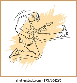 guitarist black and white vector illustration