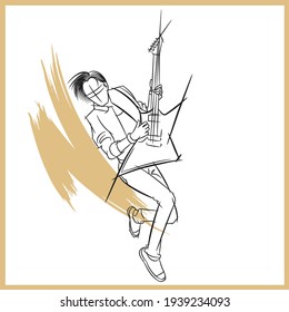 guitarist black and white vector illustration