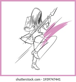 guitarist black and white vector illustration