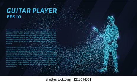 Guitarist of blue glowing dots. Guitarist vector illustration