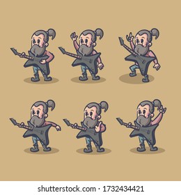 Guitarist cartoon character set. file vector editable