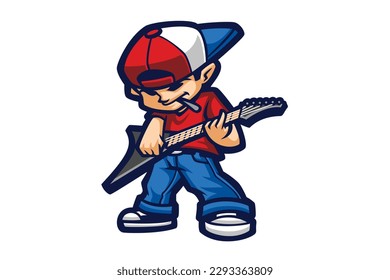 Guitarist cartoon logo mascot symbol illustration vector design