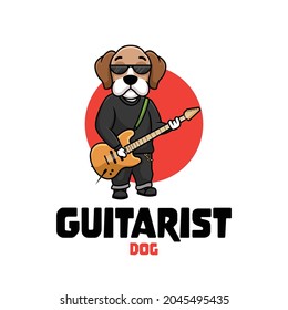 Guitarist Dog Music Cartoon Character Illustration Creative Logo