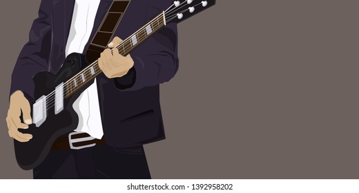Guitarist with Electric Guitar Vector Illustration background or webbanner advertiser . Musician