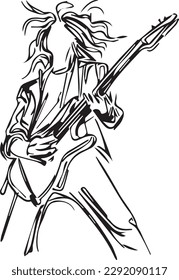 Guitarist hand drawn sketch line art vector 