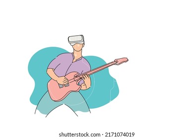 Guitarist having concert in virtual world. Vector illustration design