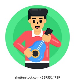 A guitarist icon in flat round design