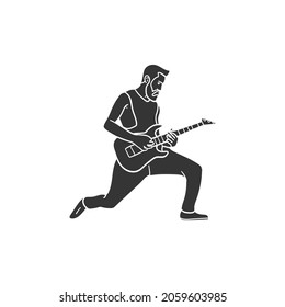 Guitarist Icon Silhouette Illustration. Guitar Musician Vector Graphic Pictogram Symbol Clip Art. Doodle Sketch Black Sign.