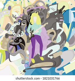 guitarist illustration in abstract background