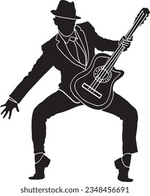 Guitarist Illustration: Cool Mexican Rockstar Vibes, Trendy Guitar Player, Mexican Rockstar: Guitarist Vector Art, Rockstar with Guitar