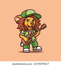 Guitarist Lion Mascot Cartoon Illustration