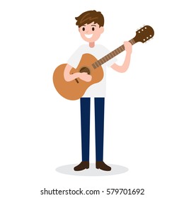 guitarist. man with guitar. musician vector illustration on white background.