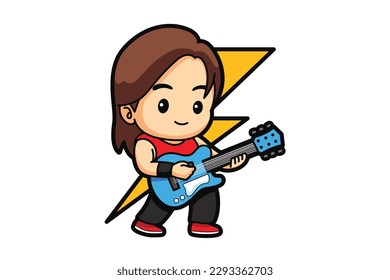 Guitarist mascot logo cartoon symbol illustration vector design