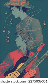 Guitarist music vector poster ， music texture
