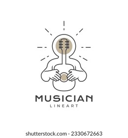 guitarist musician art minimalist lines modern song concert shine mascot logo icon vector illustration