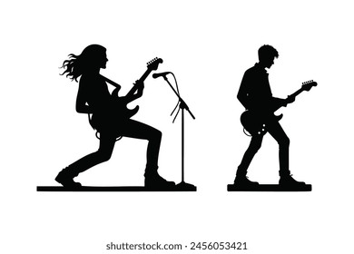 Guitarist musicians silhouette isolated on a white background