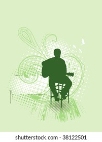 Guitarist on detailed background