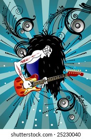 Guitarist on floral background