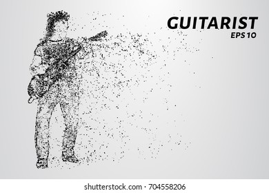 Guitarist from particles. The man playing the guitar. Vector illustration.