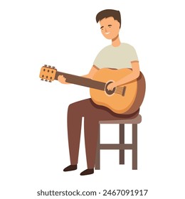 Guitarist person on chair icon cartoon vector. New lesson. Event string